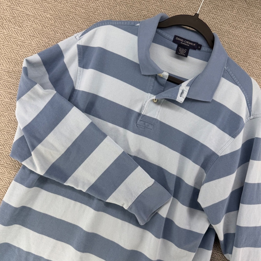 Daniel Cremieux Classics Blue Striped Long Sleeve Polo Shirt Mens Large L Rugby